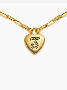 Sequin NYC Gold Heart Initial J Pendant Necklace